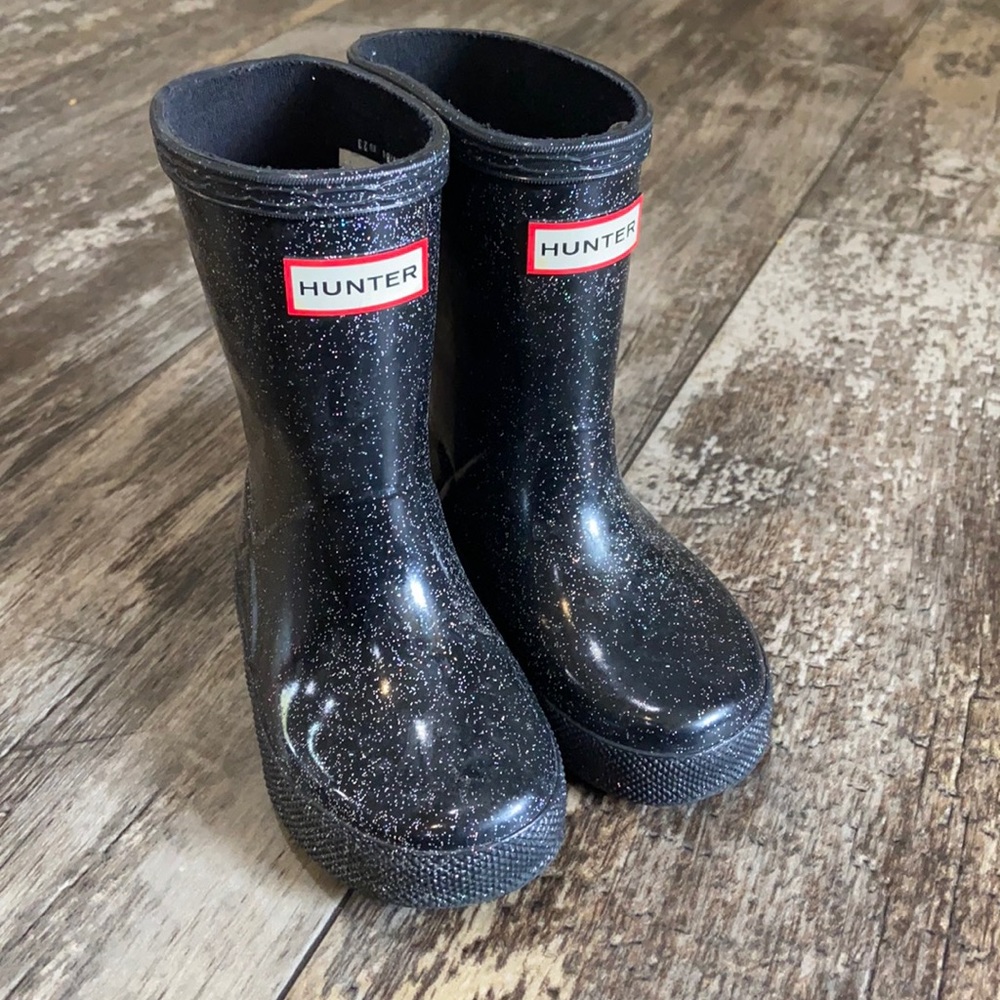 Kids Hunter Boots Black/Glitter, US size 7
